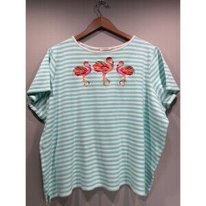QUACKER FACTORY Womens Size 2X Cotton Short Sleeve Embroidered Rhinestones Shirt